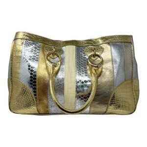 BEVERLY FELDMAN Shoulder Bag Satchel Gold / Silver Leather handbag